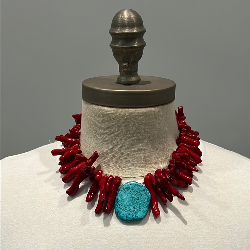 Handmade Red and Turquoise Statement Necklace